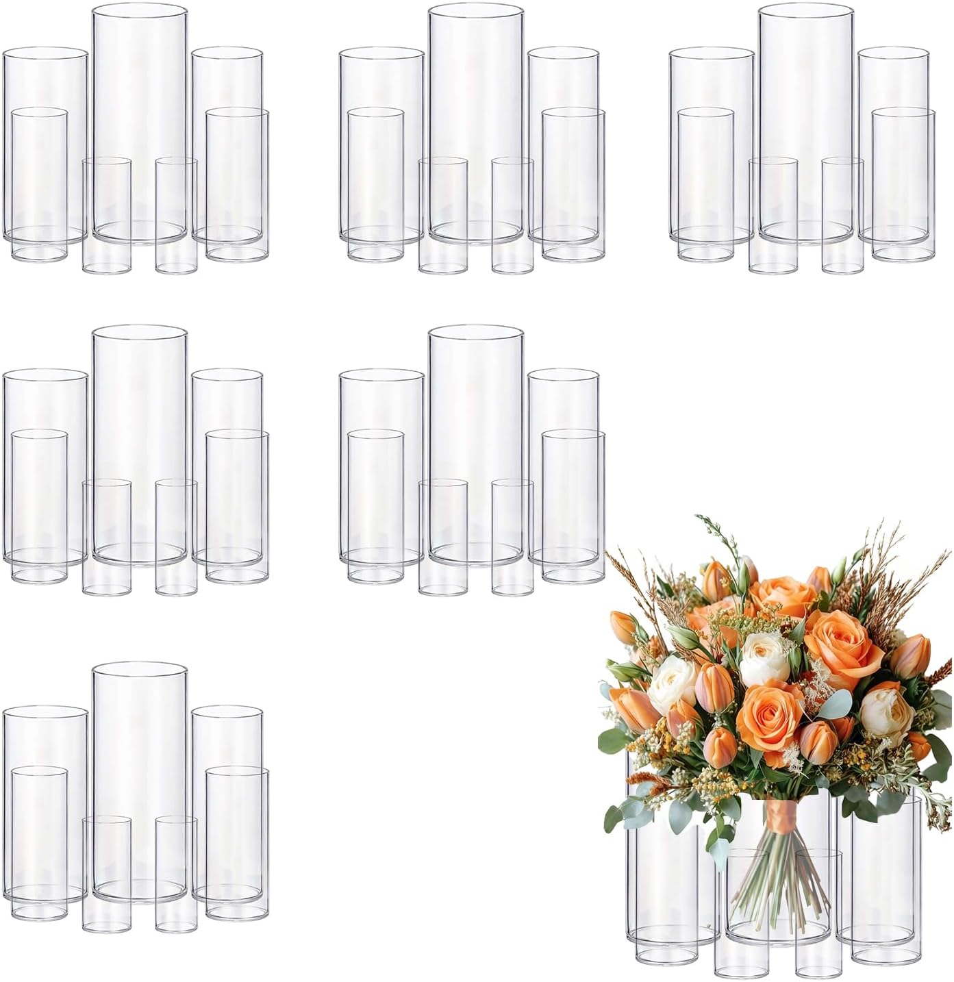 42pcs Glass Vase Cylinder Vases for Centerpieces Small Flower Glass Clear Vases Home Decor Centerpiece Table Flower Vase Decorations for Wedding Decoration＆Holiday 7 Vases of Different Sizes
