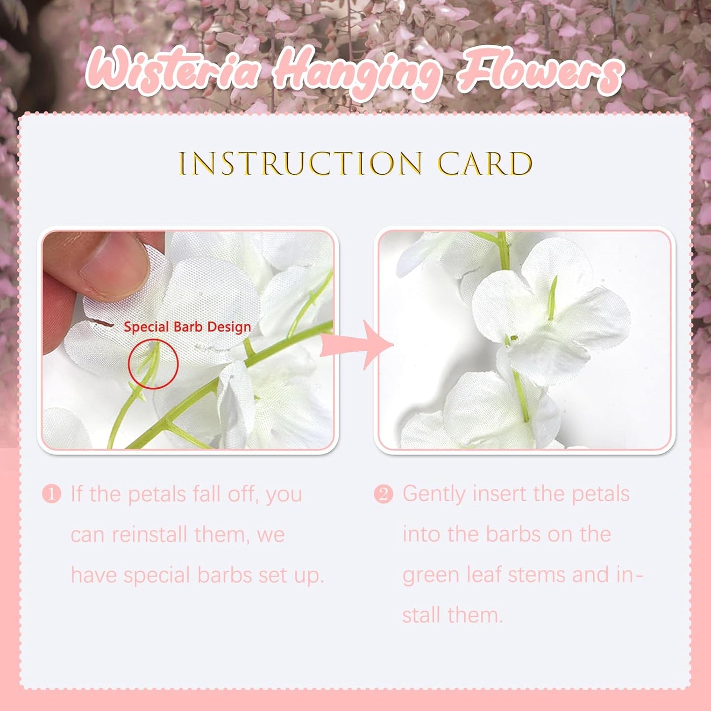 5 Pack Light Pink Wisteria Hanging Flowers, 3.44 Ft Fake Hanging Flowers, Artificial Wisteria Garland Vines for Wedding Room Backdrop Outdoor Patio Garden Decoration