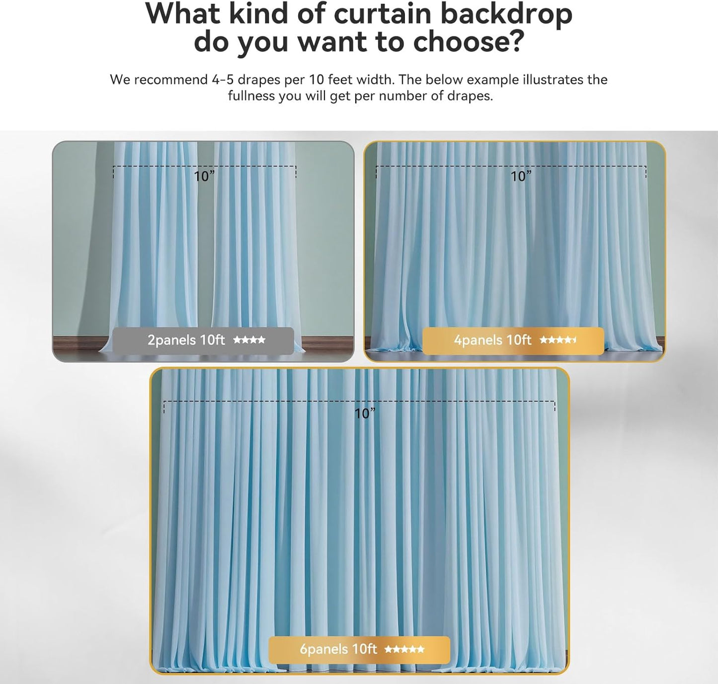 10×10ft Tulle Backdrop Curtains with Lights String - 300LED Fairy Lights Sheer Curtain Backdrop for Weddings Baby Shower and Birthday Party Decorations(6 Panels 5×10ft)