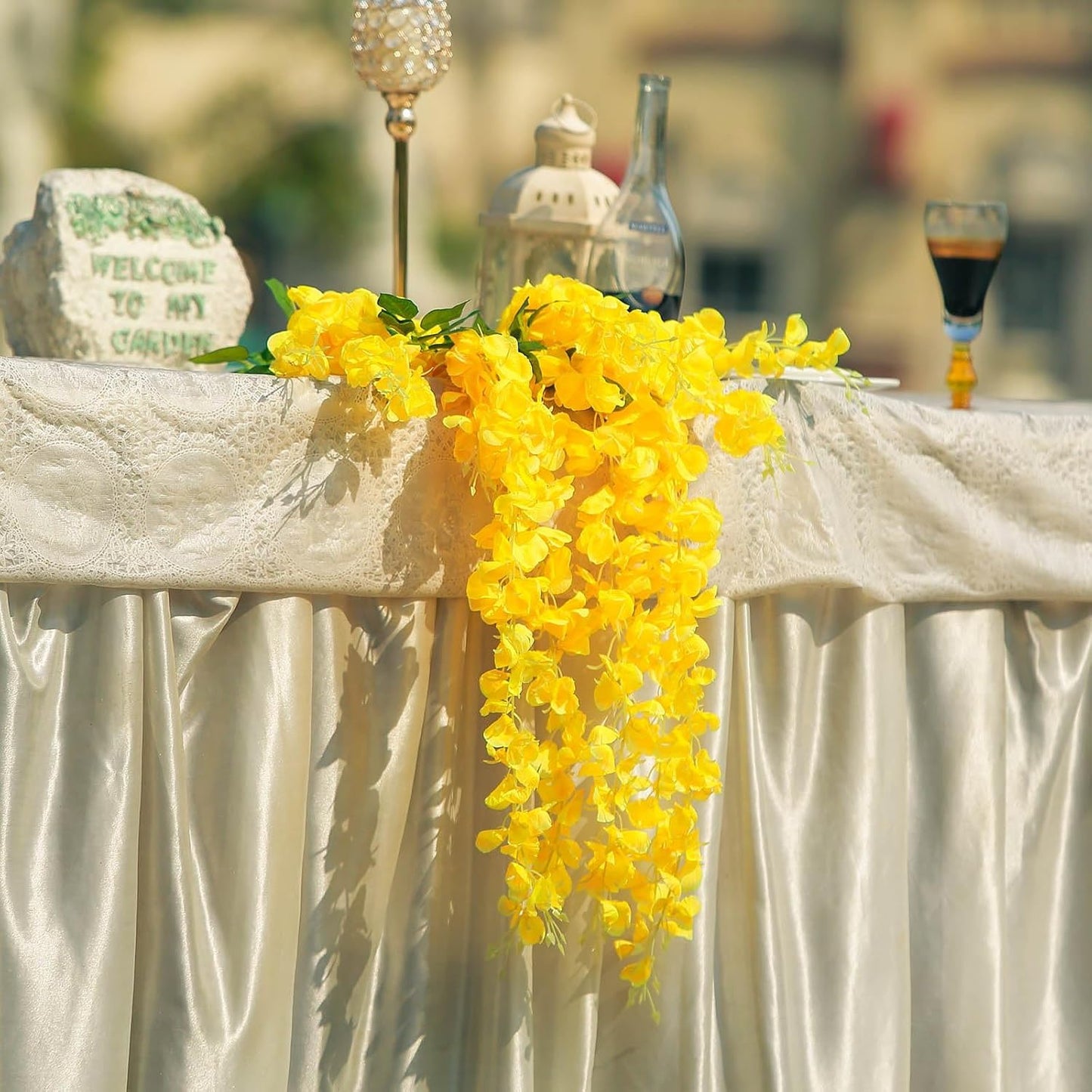 5 Pack Yellow Wisteria Hanging Flowers Garland, 3.77 Feet Artificial Flower Vines, Fake Wisteria, Artificial Vines Hanging Garland for Backdrop Outdoor Yard Garden Decor