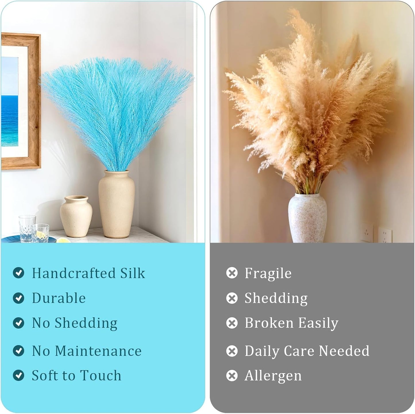 50pcs Faux Pampas Grass, 21.6" Short Artificial Pompous Grass Branches for Vase Filler Home Table Centerpieces Wedding Decor (Light Blue)