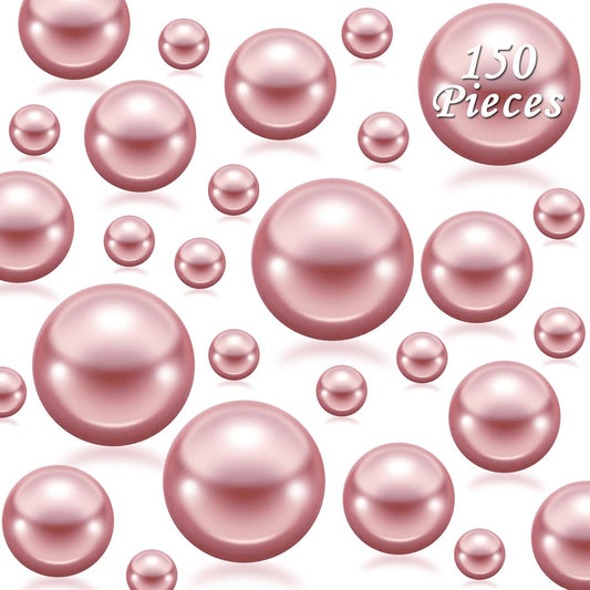 150Pcs Rose Gold Polished No Hole Faux Pearl Beads for Vase Filling Decorations, Plastic Pearls Vase Fillers, Table Scatters, Wedding Centerpiece, Home Decor, 8/14/20 mm