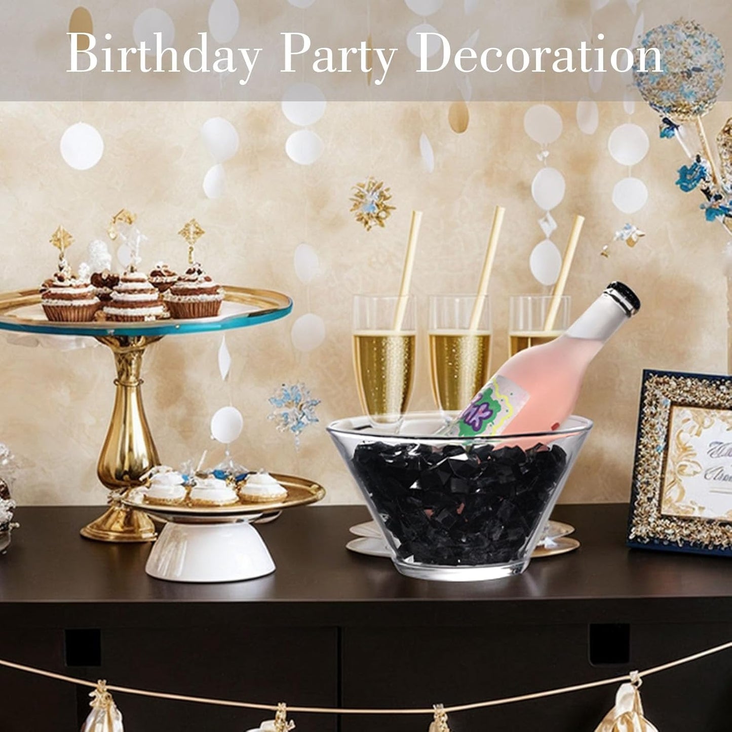 DomeStar Black Fake Ice, 150PCS Acrylic Fake Diamonds, Vase Fillers Black Plastic Gems Marbles for Vase DIY Craft Aquarium Tank Rock Wedding Birthday Party Table Scatter Decorations