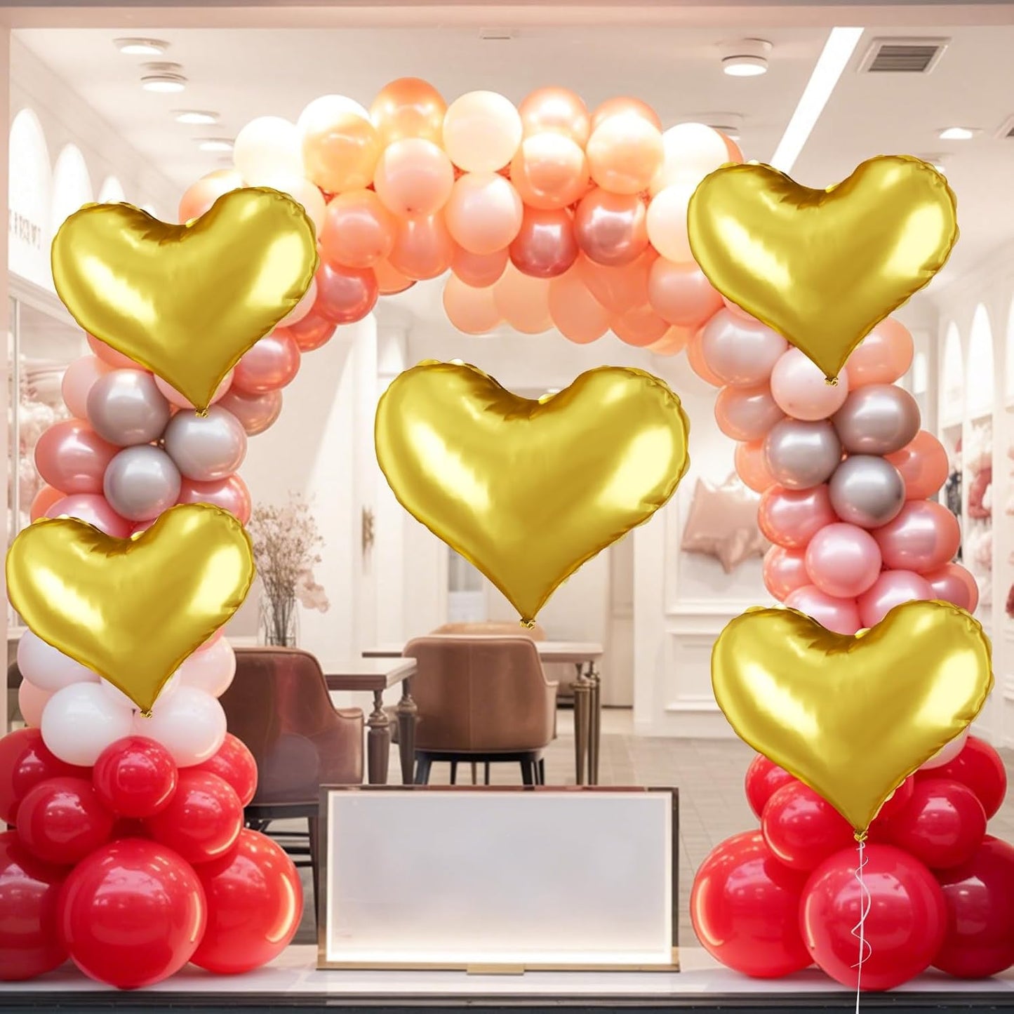 24 Inch Gold Heart Balloons, Prom Love Heart Balloons, Metallic Gold Helium Balloon for Valentines Day Bridal Shower Anniversary Wedding Birthday Party Decorations