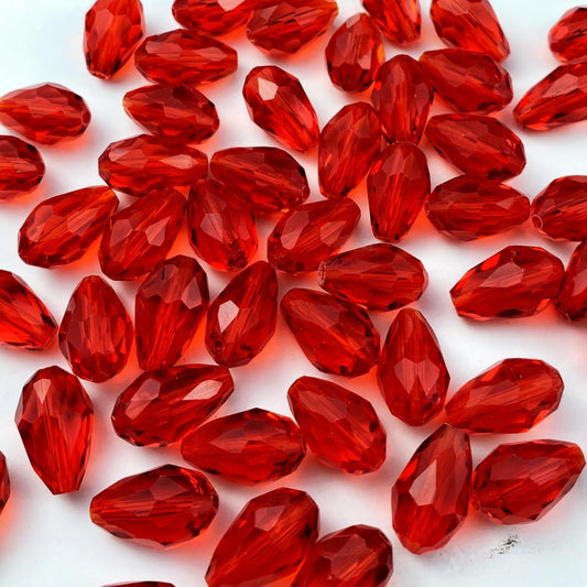 50pcs 10x15mm Teardrop Crystal Glass Beads Vertical Hole Faceted Glass Teardrop Spacer Beads for Bracelets Necklace Earring DIY Jewelry Making Craft(Red)