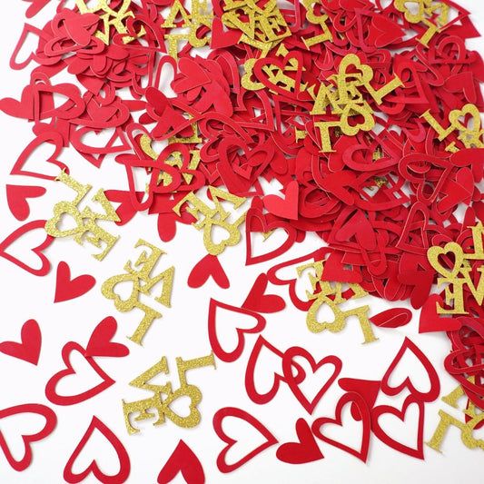 200 Pcs Heart and Love Decorations, Red and Gold Glitter Letter Confetti, Bed Table Scatter Sprinkles for Valentine's Day, Mother's Day, Wedding, Engagement Party Supplies