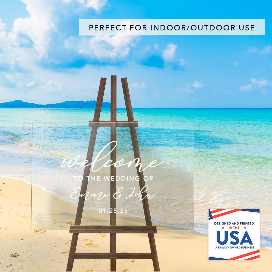 Andaz Press Custom Large Wedding Acrylic Sign, 16 x 24 Inches, Welcome, Personalized Sign, Welcome Sign For Modern Wedding Decor Decorations For Reception