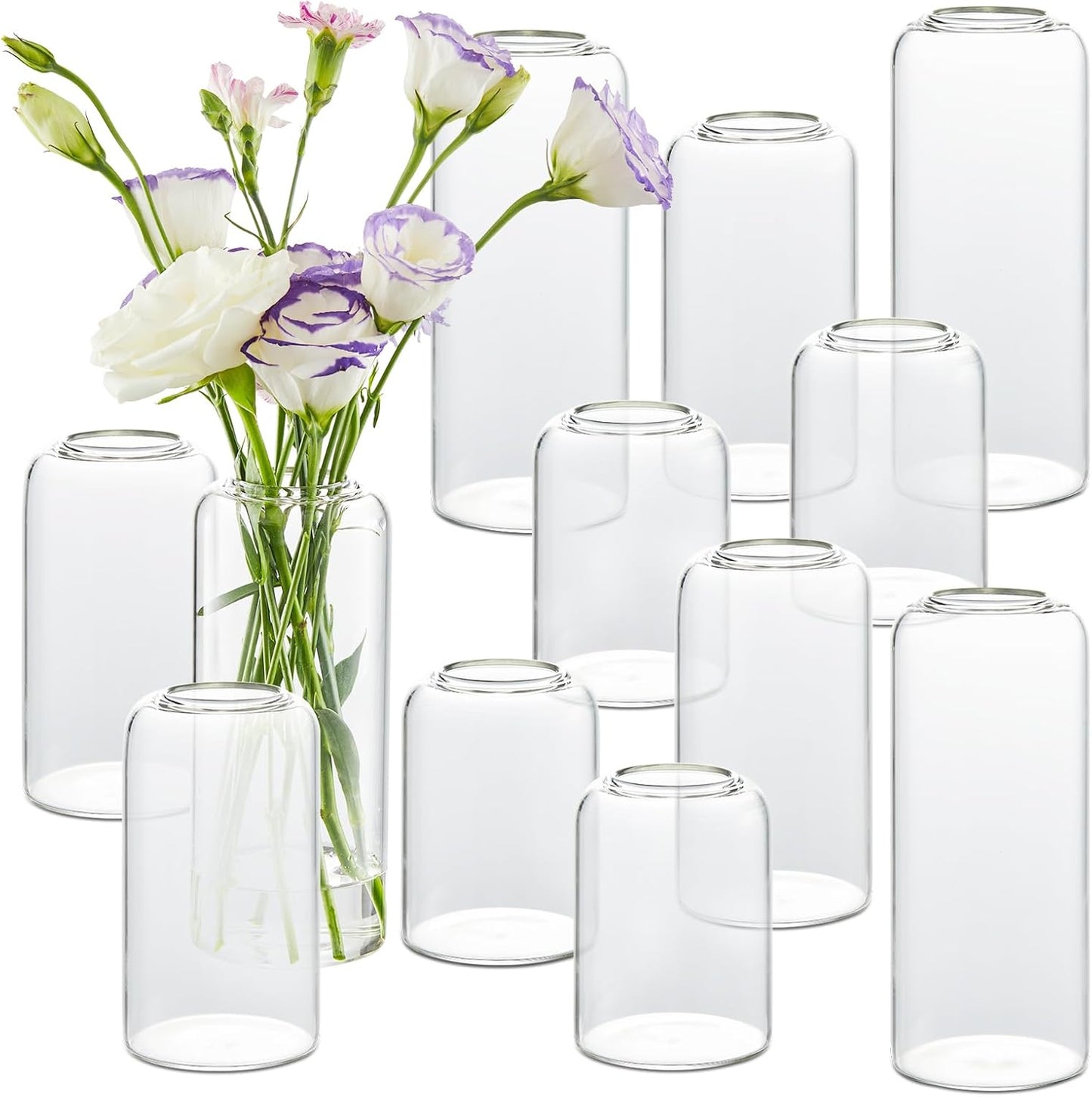 Bud Vases in Bulk Set of 12, Glass Small Vases for Flowers, Modern Cylinder Flower Vases for Wedding Centerpiece, Living Room Decorative, Home Decor
