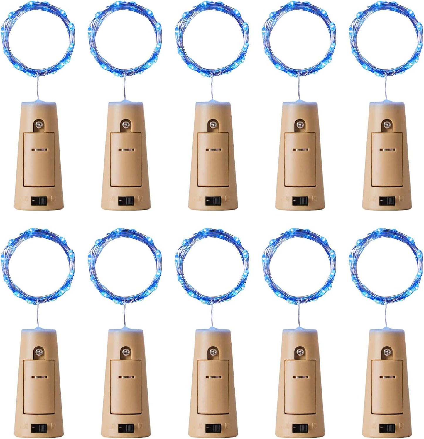 Aluan Wine Bottle Lights with Cork 10 Pack 20 LED Christmas Mini Fairy Lights for Indoor, Waterproof Battery Operated Cork Lights for Liquor Bottles Party Jar Wedding Reception Bar Decoration, Blue