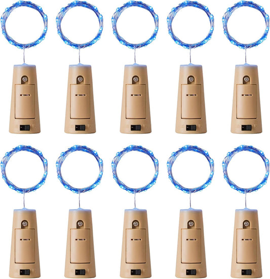 Aluan Wine Bottle Lights with Cork 10 Pack 20 LED Christmas Mini Fairy Lights for Indoor, Waterproof Battery Operated Cork Lights for Liquor Bottles Party Jar Wedding Reception Bar Decoration, Blue