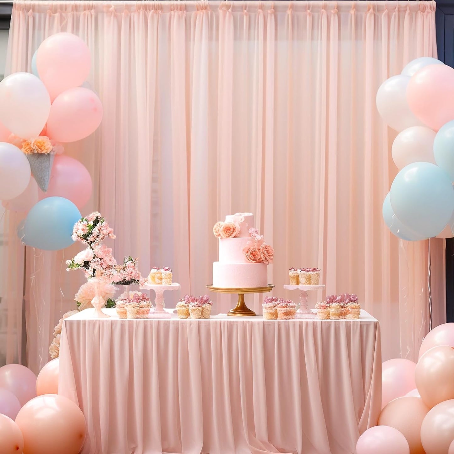 20ft X 10ft Peach Tulle Backdrop Curtain for Parites, Sheer Backdrop Curtains Fabric Drapes for Wedding Ceremony Arch Party Stage Decorations