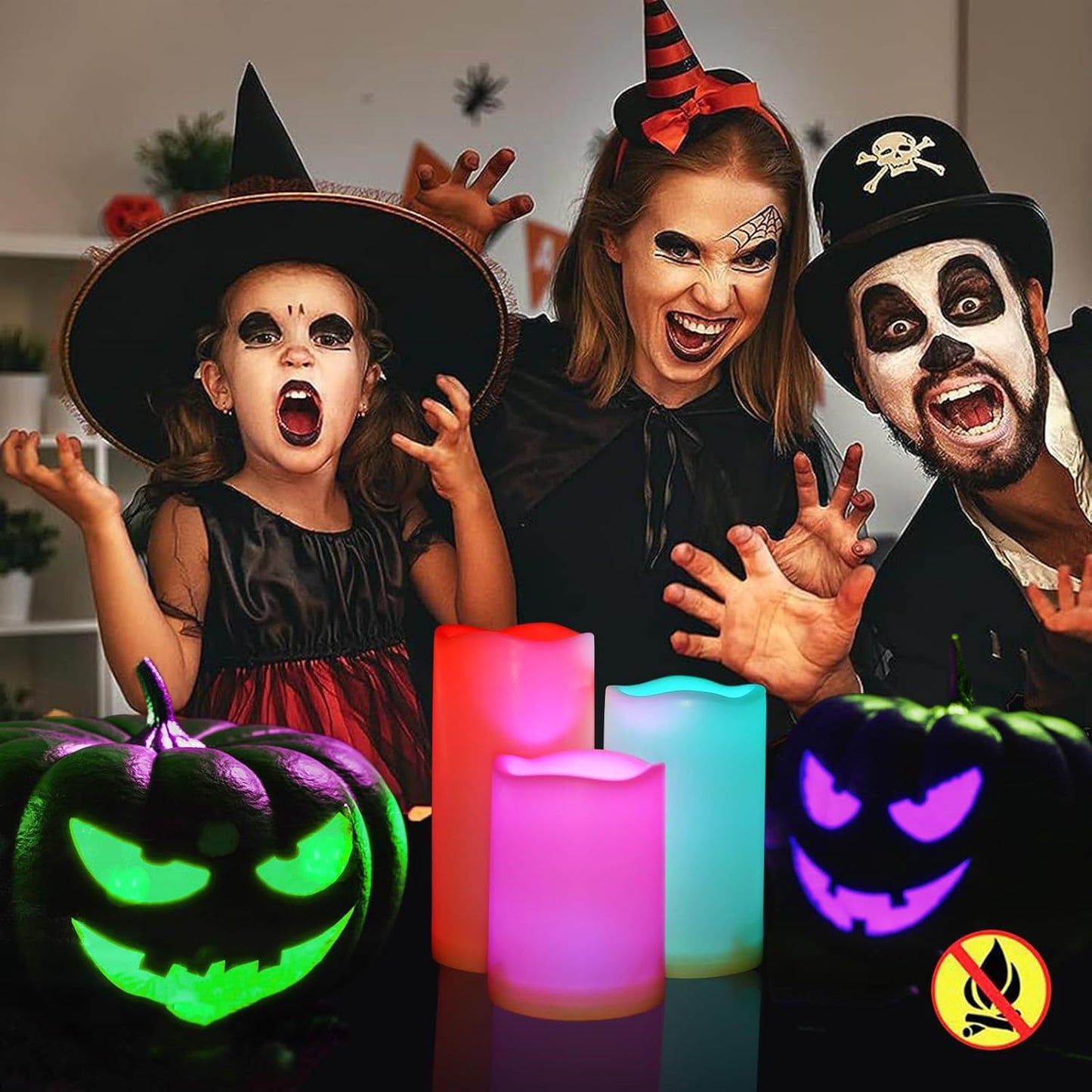 SWEETIME 3 Color Changing Led Pillar Candles with Controller and Timer - 3x4 3x5 3x6 Multi Colored Flickering Outdoor Waterproof Flameless Candles Battery Operated,Weatherproof Candles.