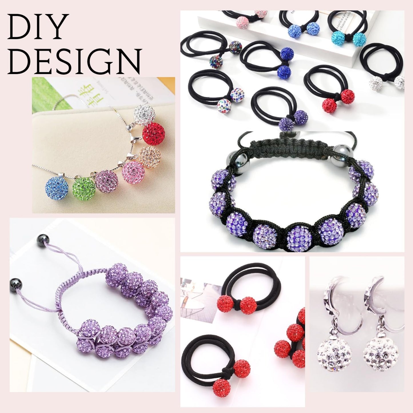 150pcs 10mm Rhinestone Beads for Jewelry Making, Black Mixed Shiny Round Shamballa Disco Beads Bulk, Sparkle Crystal Clay Christmas for Bracelet Baseball Necklace Earring Crafting and DIY