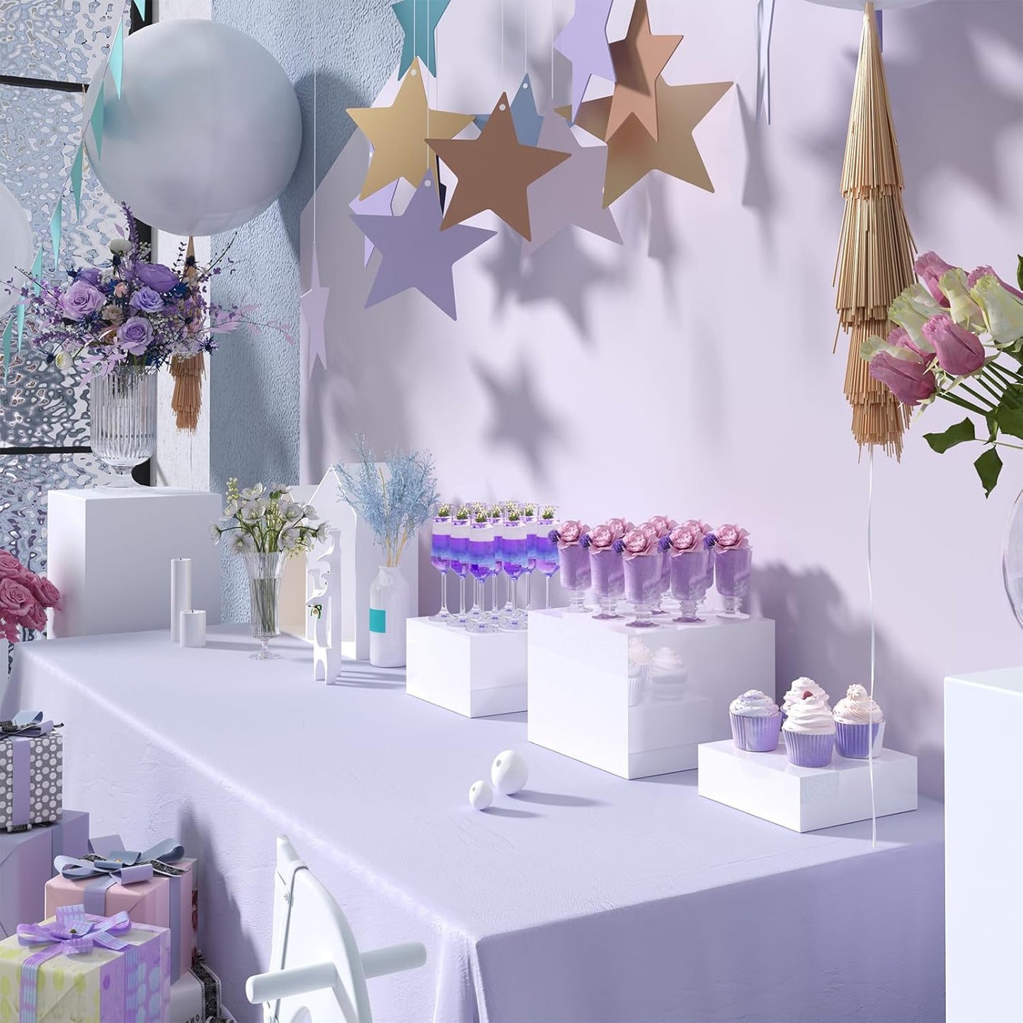 Buffet Risers, Food Display Risers for Party, White Acrylic Risers Display Stand for Buffet Table, Catering Displays for Dessert, Cube Box Nesting Riser with Hollow Bottoms (6"x7"x8" 3PCS)