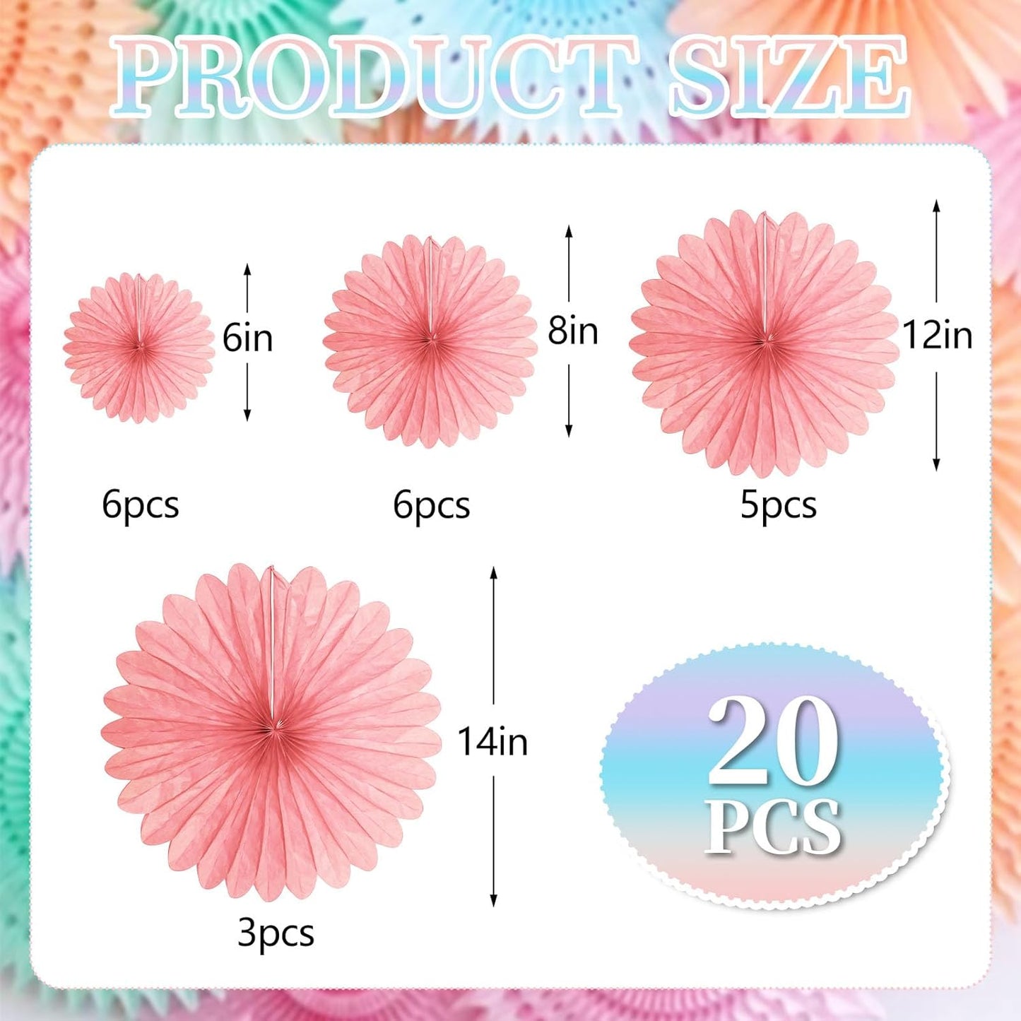 20 Pcs Light Pink Hanging Paper Fan, Round Paper Fans Decorations Set for Weddings, Birthdays, Engagement, Bridal Shower, Baby Shower Event, Graduation, Party Supplies Decor