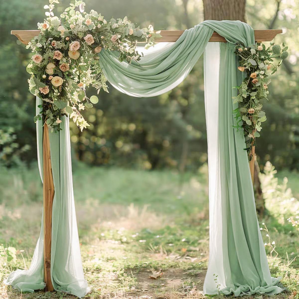 Sage Green Elegant Arch Draping Fabric 2 Panels Outdoor 29" × 20Ft Sheer Chiffon Curtain Drapes for Fall Wedding Ceremony Birthday Party Garden Brunch 2 Panels