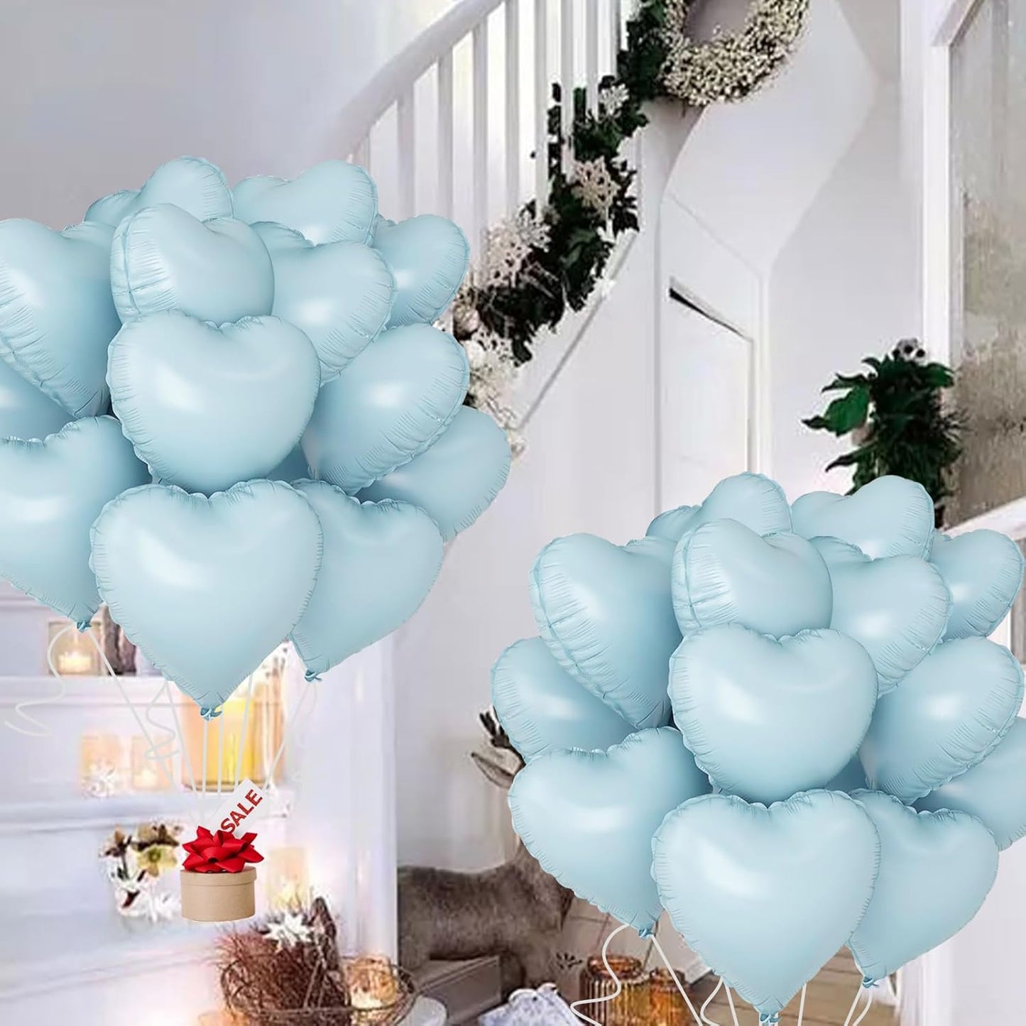 Blue Heart Ballloons,18 Inch Pastel Blue Foil Love Heart Shaped Balloons 12Pcs Baby Blue love balloon for Anniversary Wedding Birthday Party Baby Shower Valentines Day Decorations