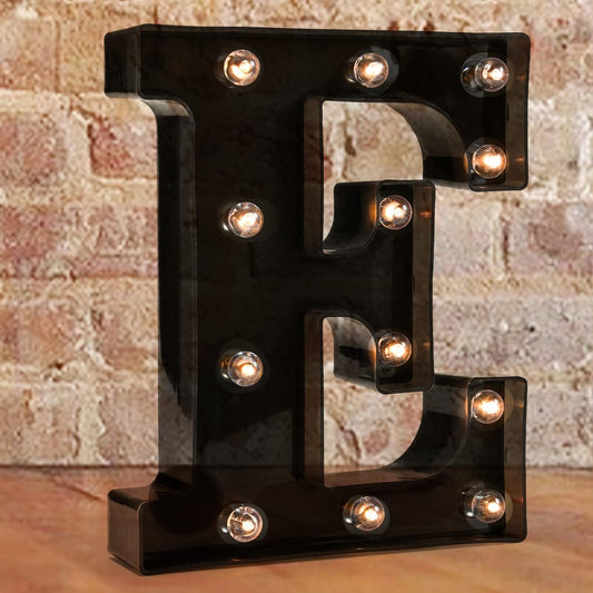 Decorative LED Illuminated Letter Marquee Sign - Alphabet Marquee Letters with Lights For Wedding Birthday Party Christmas Night Light Lamp Home Bar Decoration E, Black