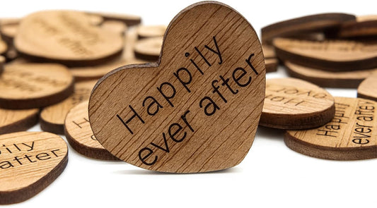 Wooden Heart Confetti ~ Happily Ever After ~ Wood Hearts, Wood Confetti Engraved Love Hearts- Rustic Wedding Decor (100 count)