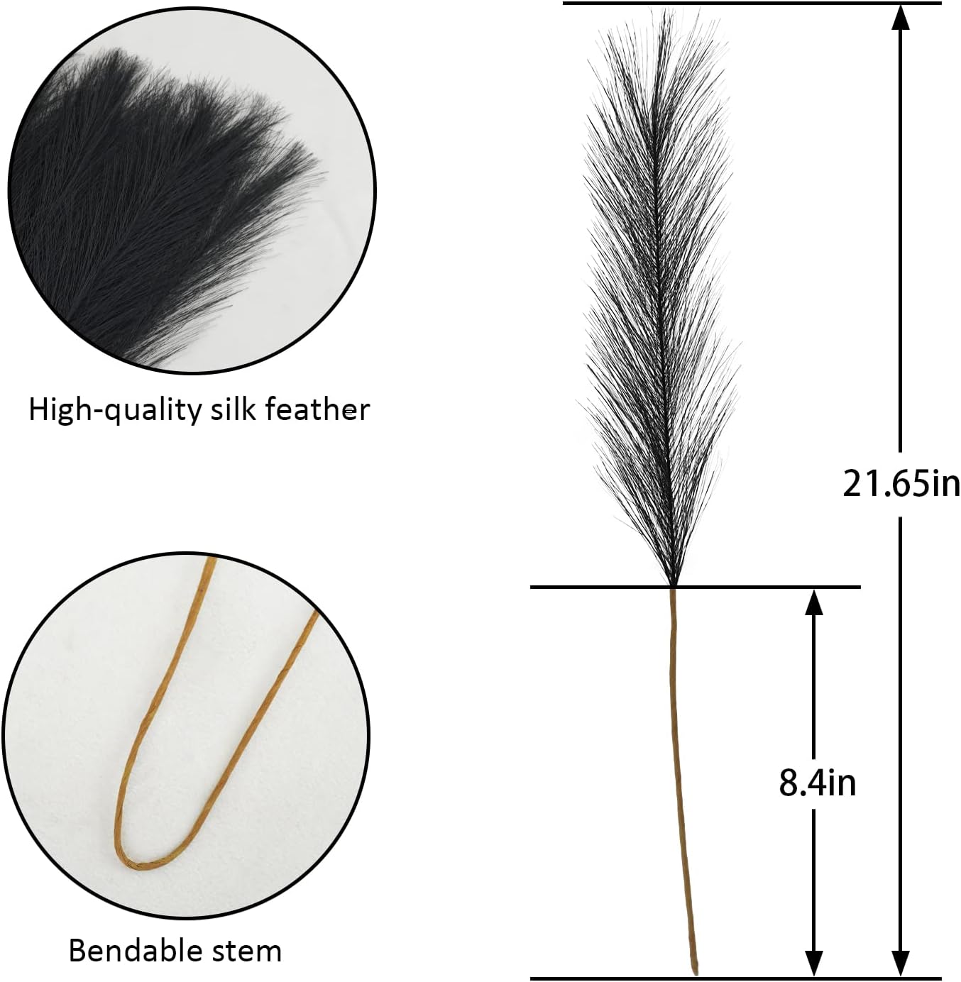50pcs Faux Pampas Grass, 21.6" Short Artificial Pompous Grass Floral Fake Pompas Grass Branches Vase Filler Flower Arrangement for Home Wedding Boho Decor, Black