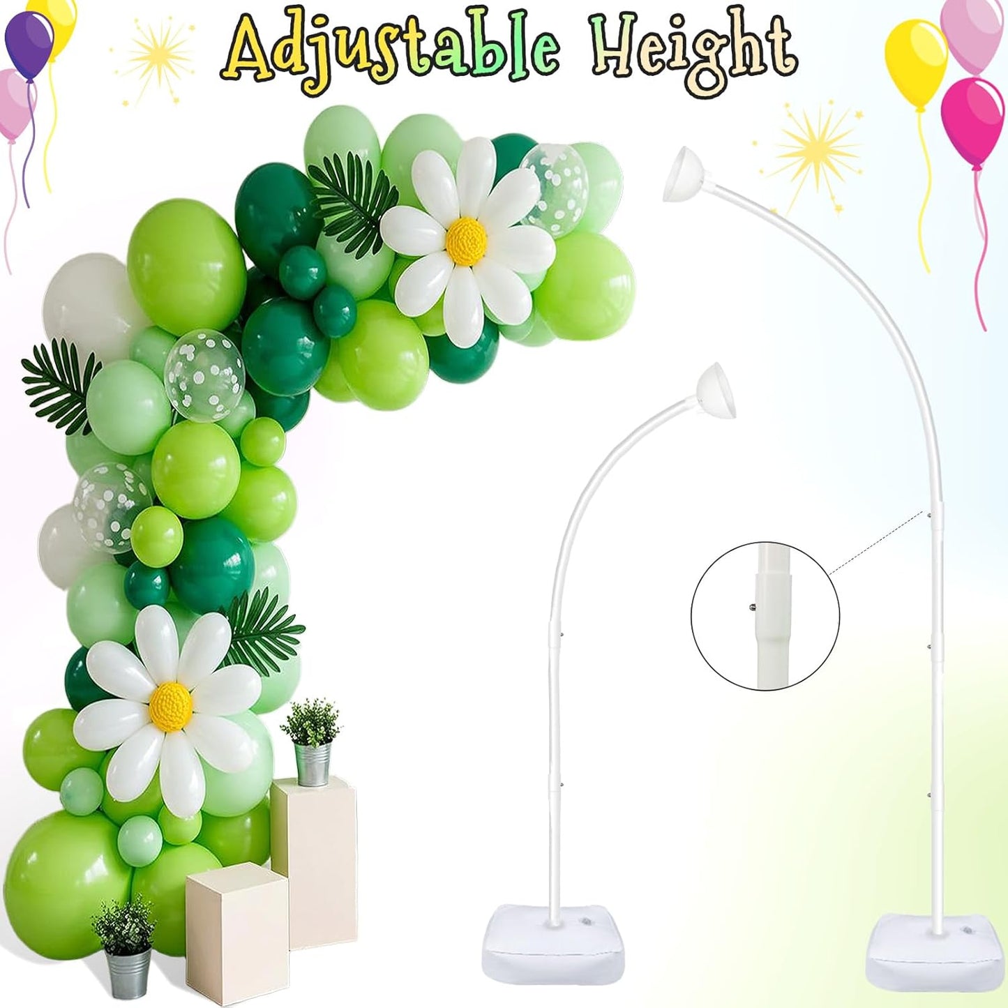 OurWarm 8.2FT & 6FT Lighted Balloon Arch Kit, Free Bending Top Balloon Arch Stand with Base, Half Arch Balloon Stand for Floor Balloon Column Kit for Wedding Birthday Baby Shower Party Decorations