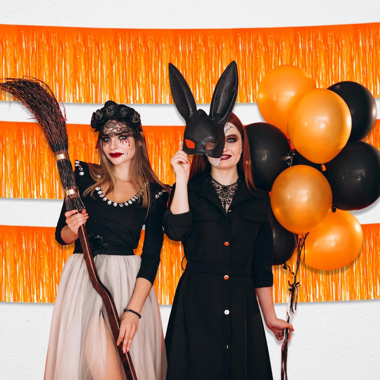 6 Pack 10 Feet Macaron Orange Foil Fringe Garland Metallic Tinsel Streamers Banner Wall Hanging Curtain Backdrop for Parade Floats, Birthday, Graduate, Mother's Day, Wedding Party Decoration