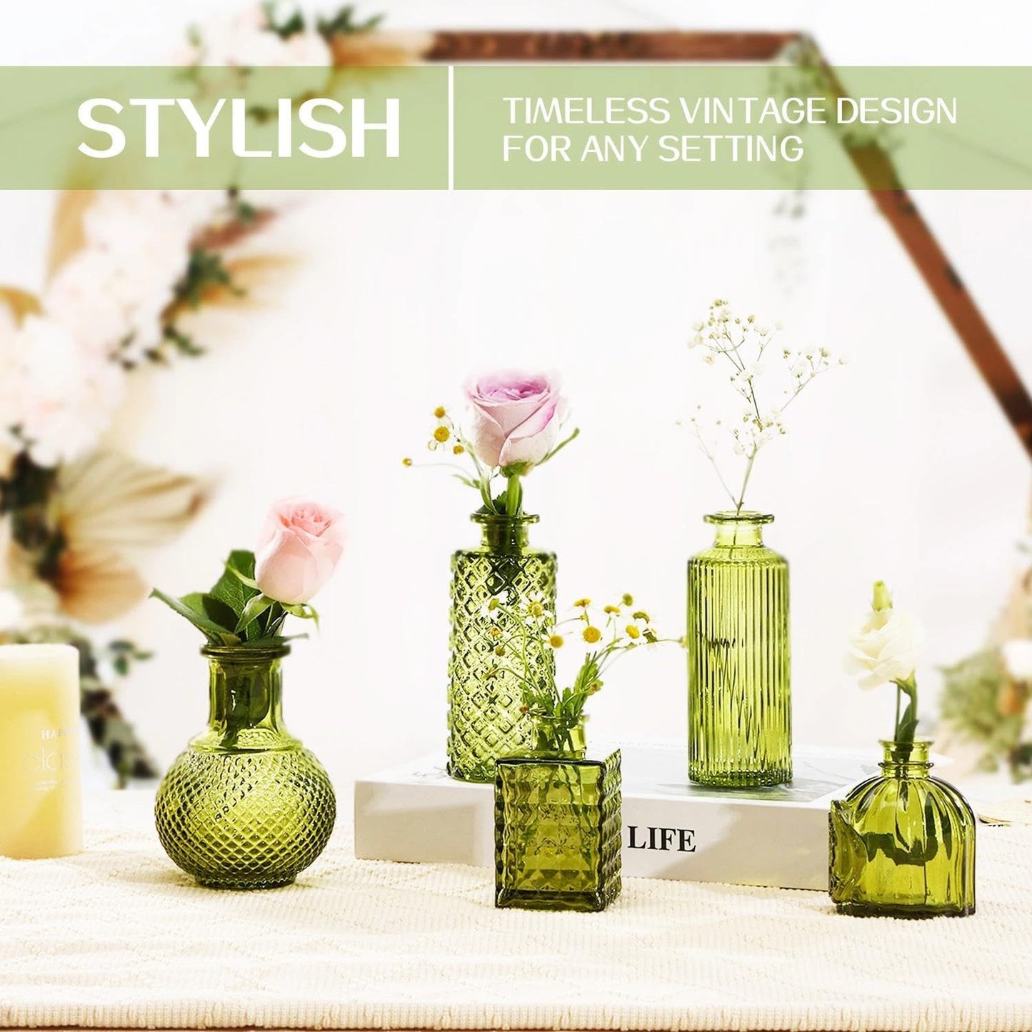 Mini Bud Vases As Wedding Centerpieces for Tables,Clear Bud Vases for Flowers,Small Flower Vases Suitable for Birthday Party,Anniversary,Wedding Reception,Baby Shower (Green, 12PCS)