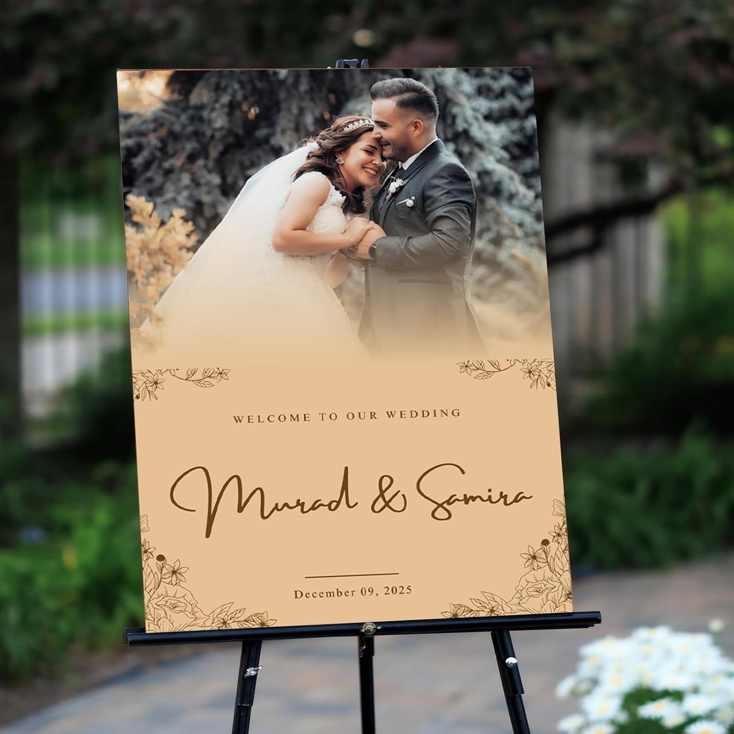 Personalized Bride & Groom Wedding Welcome Sign with Photo, Custom Picture Board for Ceremony or Reception, Canvas Poster Decor for Weddings, Anniversary, Bridal Party, Celebration