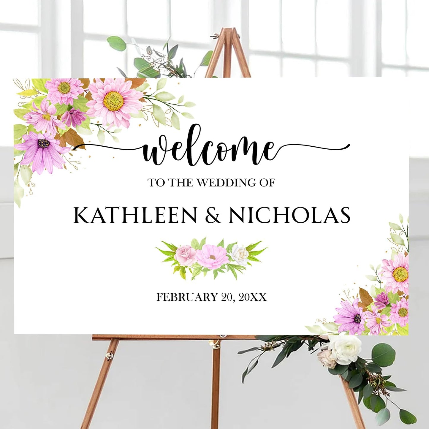 Blush Pink Floral Wedding Welcome Sign Template, Editable Printable Soft Pink Sign with Watercolor Flowers, Elegant Wedding Entrance or Reception Decor