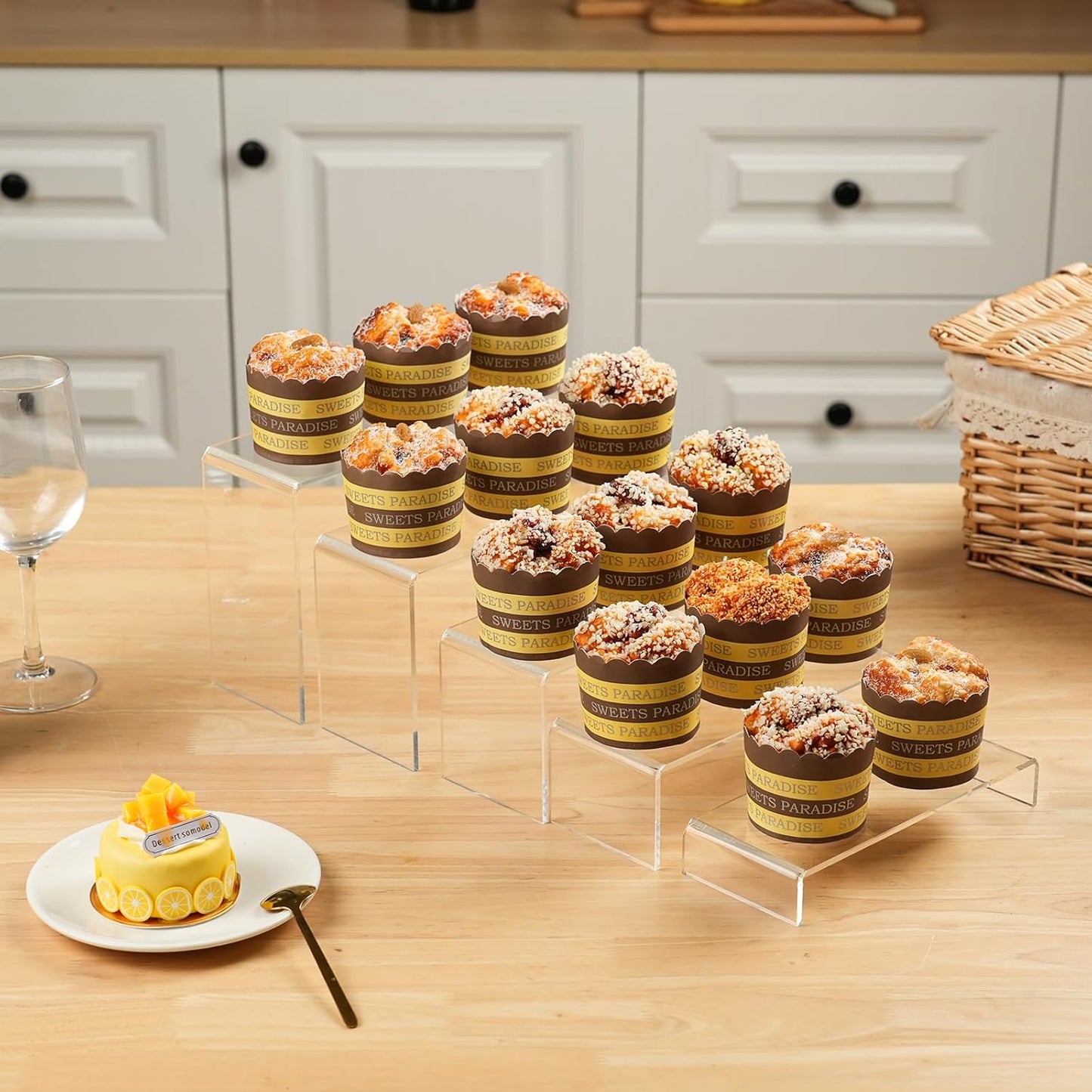 Fixwal 20pcs Large Acrylic Risers 4 Set Acrylic Display Stand Perfume Organizer Stands Clear Rectangular Dessert Table Display Set, Display Shelf for Show Cupcake, Figures, Jewelry, Toys