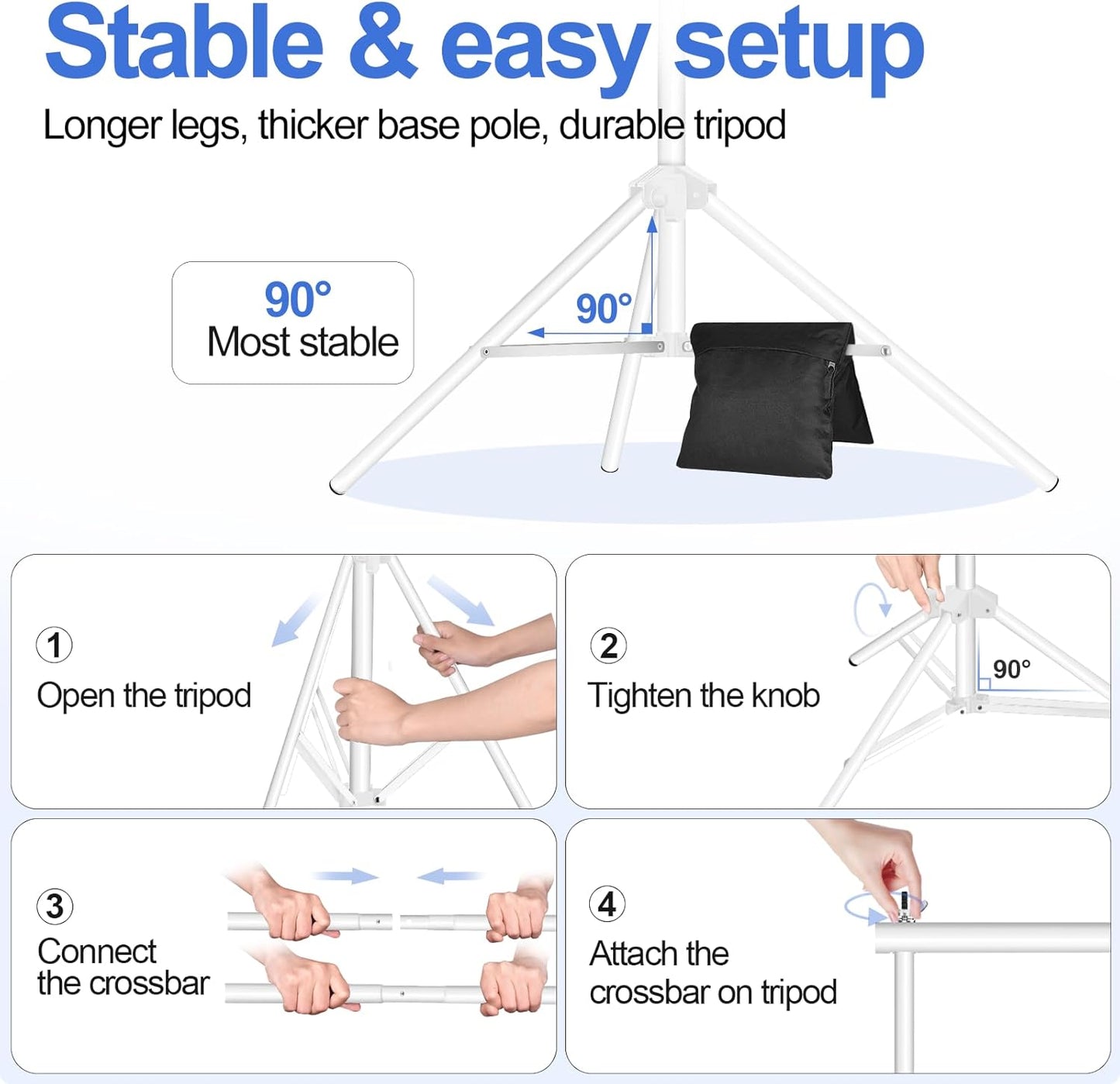 EMART Backdrop Stand 10x8.5ft(WxH) Photo Studio Adjustable Background Stand Support kit with 2 Crossbars, 8 Clamps, 2 Sandbags and Carry Bag for Parties, Events Decoration, Wedding, Photography -White