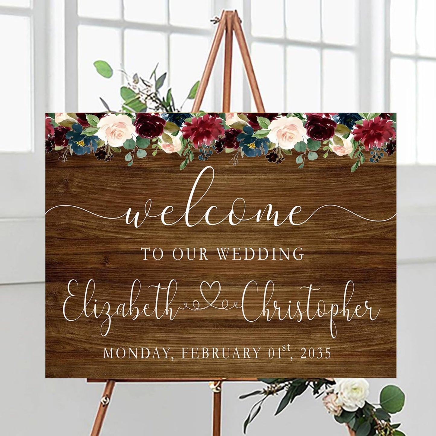 Welcome Sign With Stand - Our Forever Sign In Board, Rustic Decorations for Wedding Ceremony, Decorative Signage