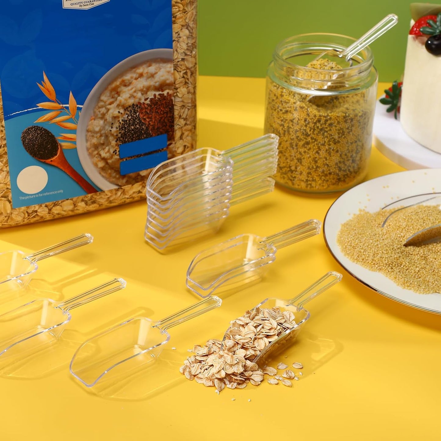 Hestya 16 Pcs Christmas Multi Purpose Clear Plastic Scoops for Candy Buffet Acrylic Kitchen Ice Food Popcorn Scoops for Protein Powders, Ice Cream, Coffee, Tea Jar (4.3 Inch)