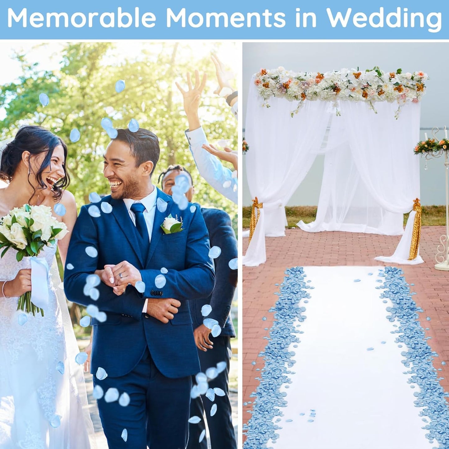 Suream Fake Flower Petals, 300 Pieces Silk Rose Petals Wedding Aisle Scatter Flower Petals for Valentine's Day Engagement Party Dinner Event Bridal Shower(Blue)