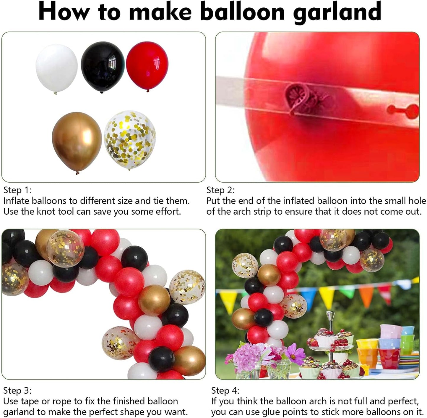 DIY Balloon Arch & Garland Kit, 113Pcs Party Balloons Decoration Set, Gold Confetti Balloons & Gold Red Black White Latex Balloons for Baby Shower, Wedding, Birthday, Graduation Party
