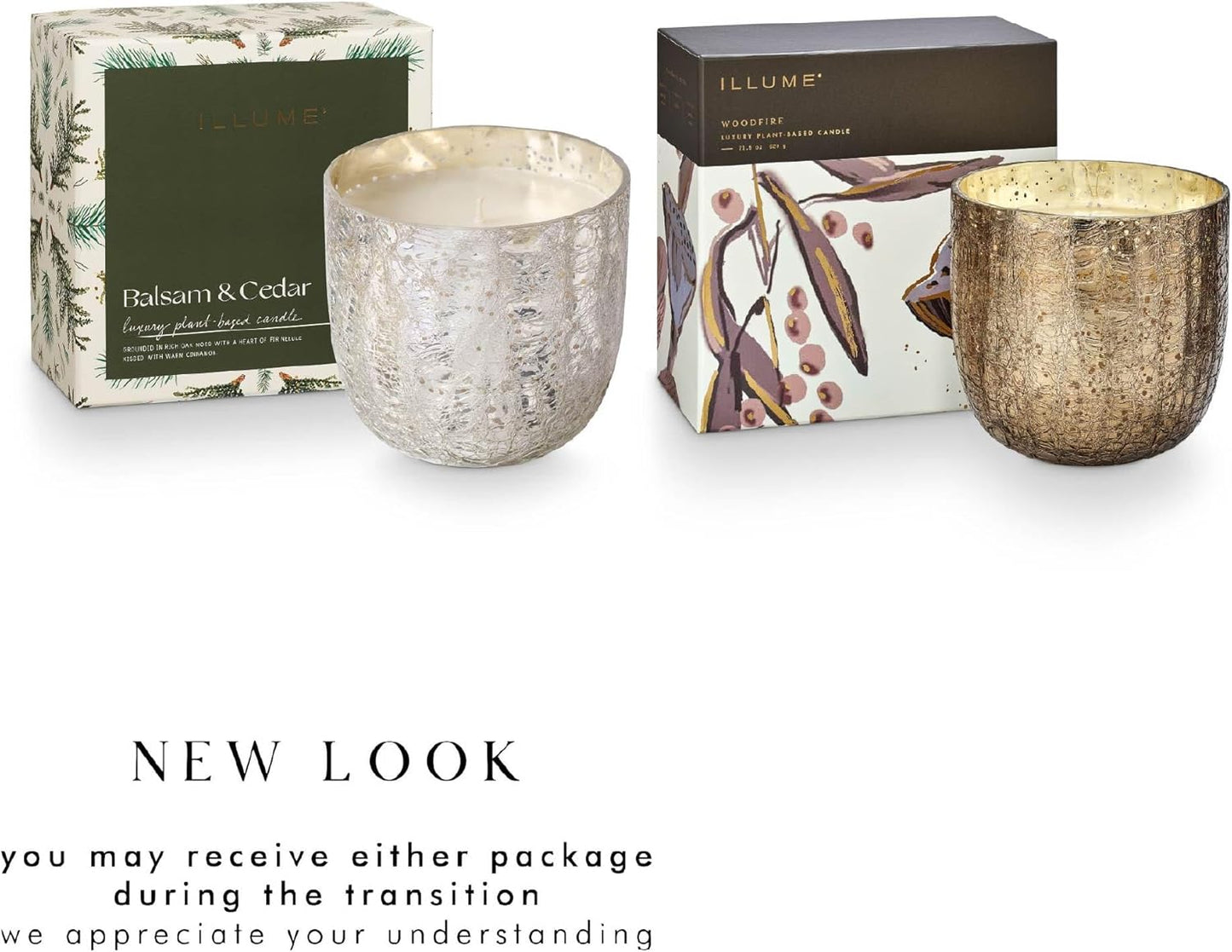 ILLUME Large Boxed Crackle Glass Candle, Balsam & Cedar