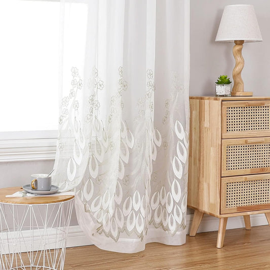 VISIONTEX White Sheer Voile Curtains, Decorative White Embossed Drip Rod Pocket Window Drapes for Home Kitchen, Living Room and Bedroom 54 x 72 Inch, Set of 2 Curtain Panels