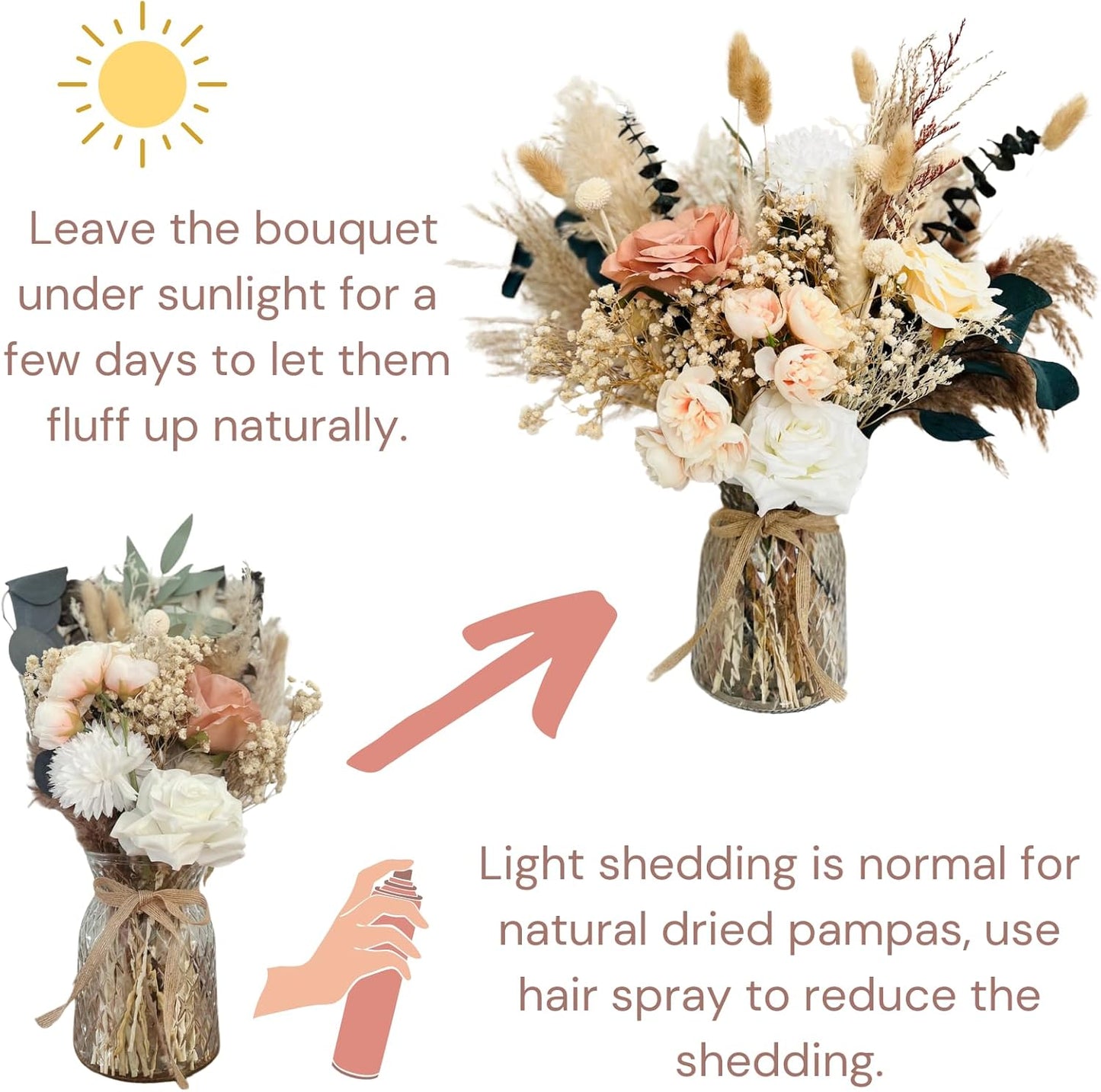 100pcs High End Artificial Flowers Dried Pampas Decor With Vase, Kitchen Island Decorations, Coffee Table Centerpiece Premium Decor, Thanksgiving Christmas Centro De Mesa de Comedor, Adornos Para Sala