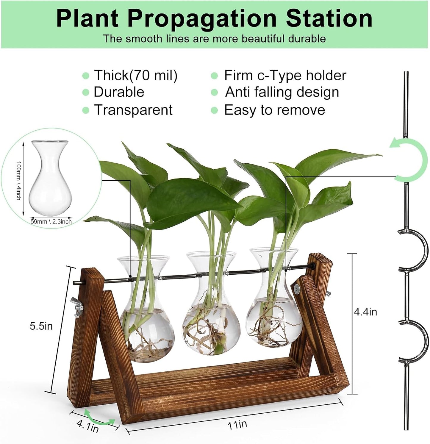 YIBOT Propagation Stations,Plant Terrarium with Retro Wooden Stand, Unique Gardening Birthday Gifts for Women Plant Lovers, Hydroponics Plants Home Office Garden Decor - 3 Bulb Glass Vases
