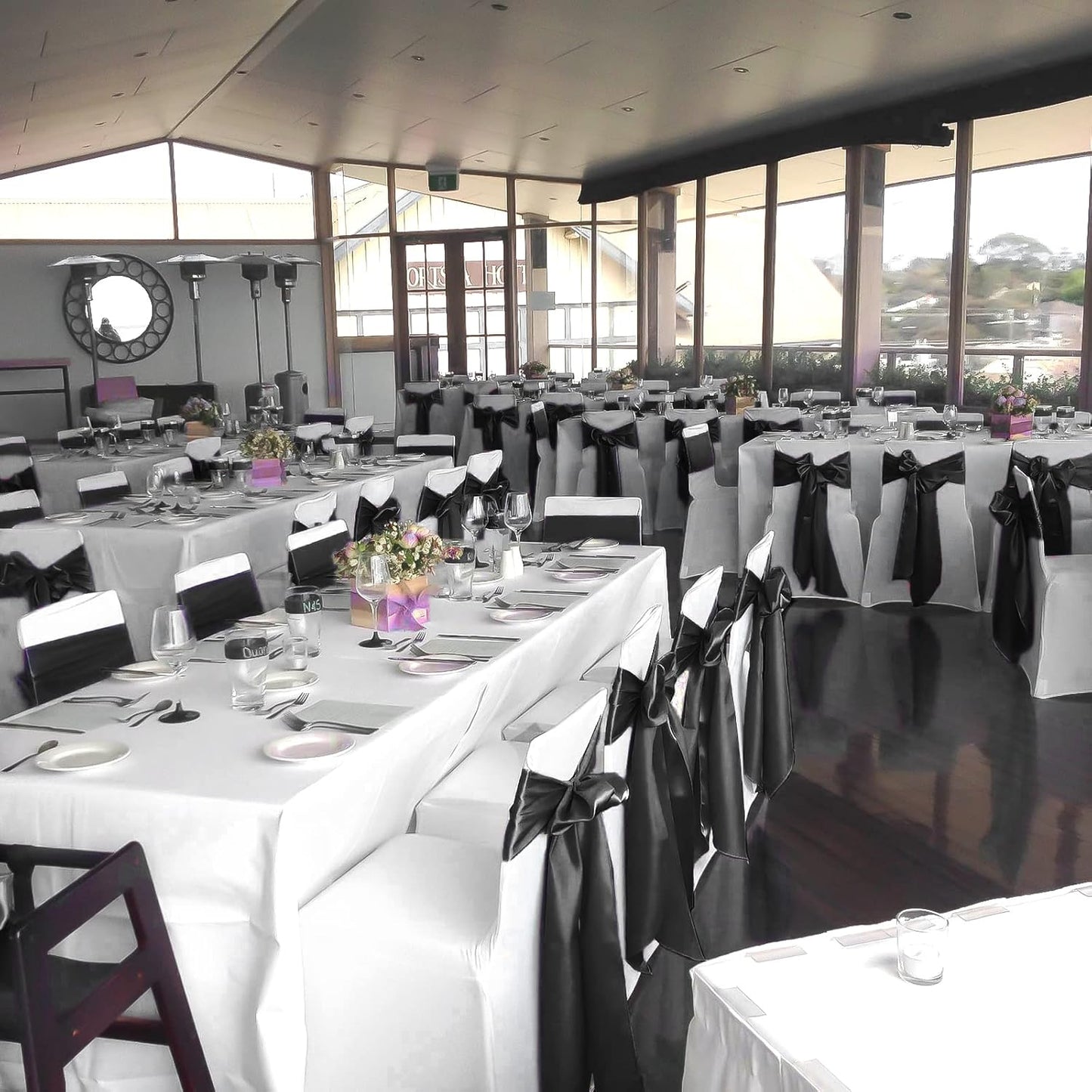 fani 60 PCS Black Satin Chair Sashes Bows Universal Chair Cover for Wedding Reception Restaurant Event Decoration Banquet,Party,Hotel Event Decorations (7 x 108 inch)