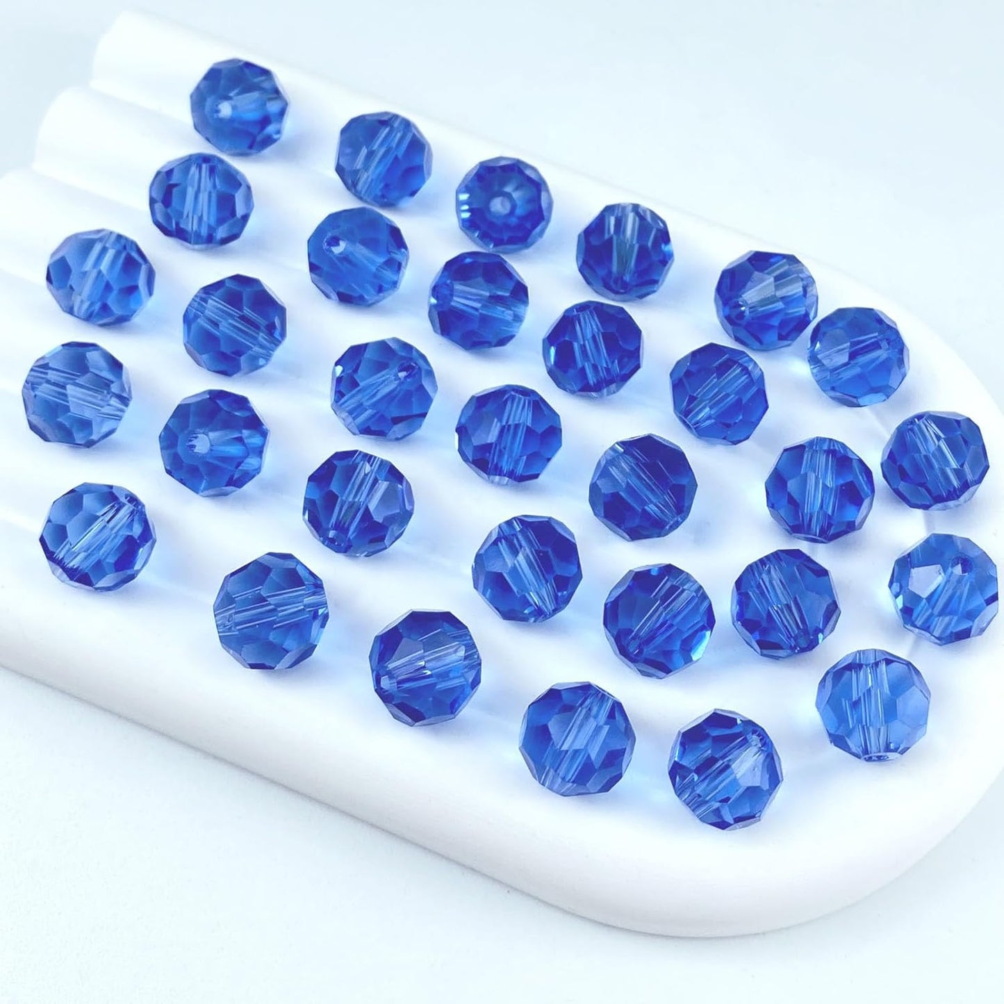 50 PCS 10mm Crystal Glass Beads Round Multiple Faceted Loose Spacer Glass Beads for DIY Handcrafte Bracelet Necklace Earring Jewelry Making(Light Sapphire)