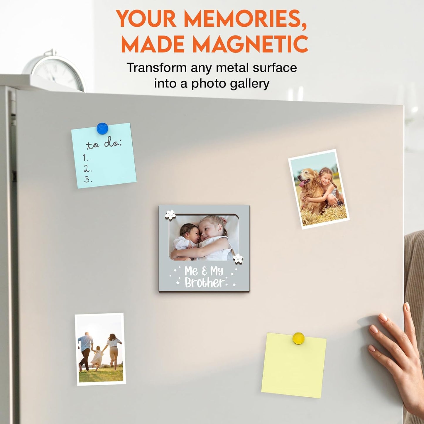 Magnetic Picture Frames - ME & MY BROTHER - Christmas Gift Birthday Gift for Big Sister, Big Brother - Unique Magnet Photo Frame For Siblings - Magnetic Frames for Refrigerator, Locker & More