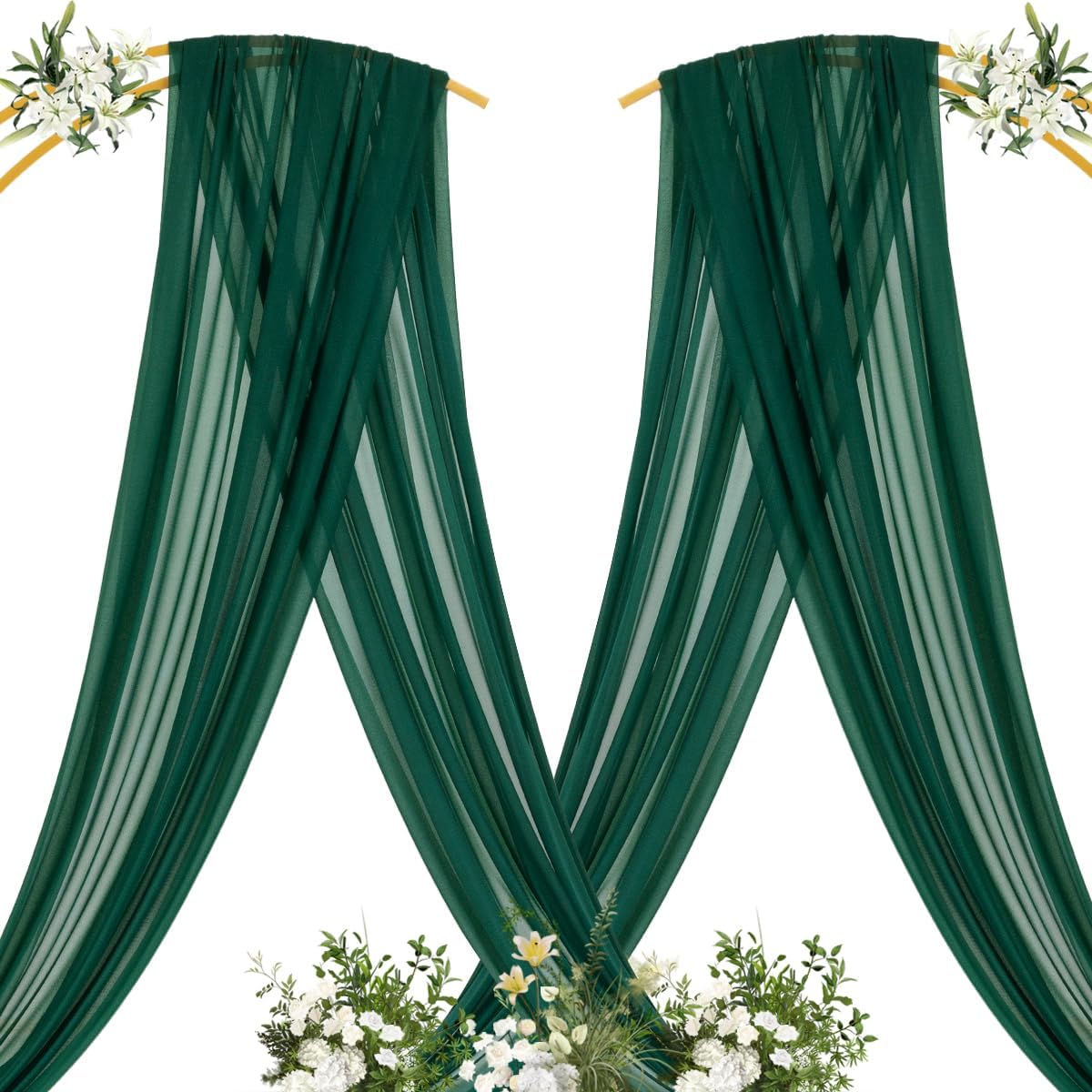 MLMC Emerald Green Wedding Arch Draping Fabric 1 Panel 29" x 20 FT Extra Long Gauze Drapes Sheer Backdrop Curtains 6.6 Yards Outdoor Drapery Panels for Wedding Ceremony Party Ceiling Decoration