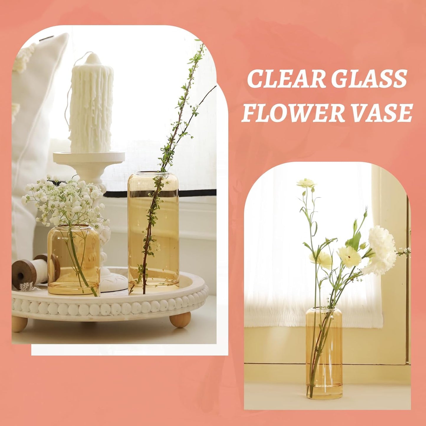 24pcs Glass Bud Vases Set, Clear Flower Vase for Centerpieces, Small Vases for Flowers, Decor Centerpiece for Bathroom, Decorative Vases for House Warming (Amber)