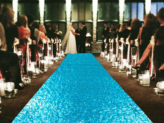 ShinyBeauty Sequin Aisle Runners 2Ft x 15Ft Turquoise Carpet Runner for Party Glitter Runner for Wedding N116