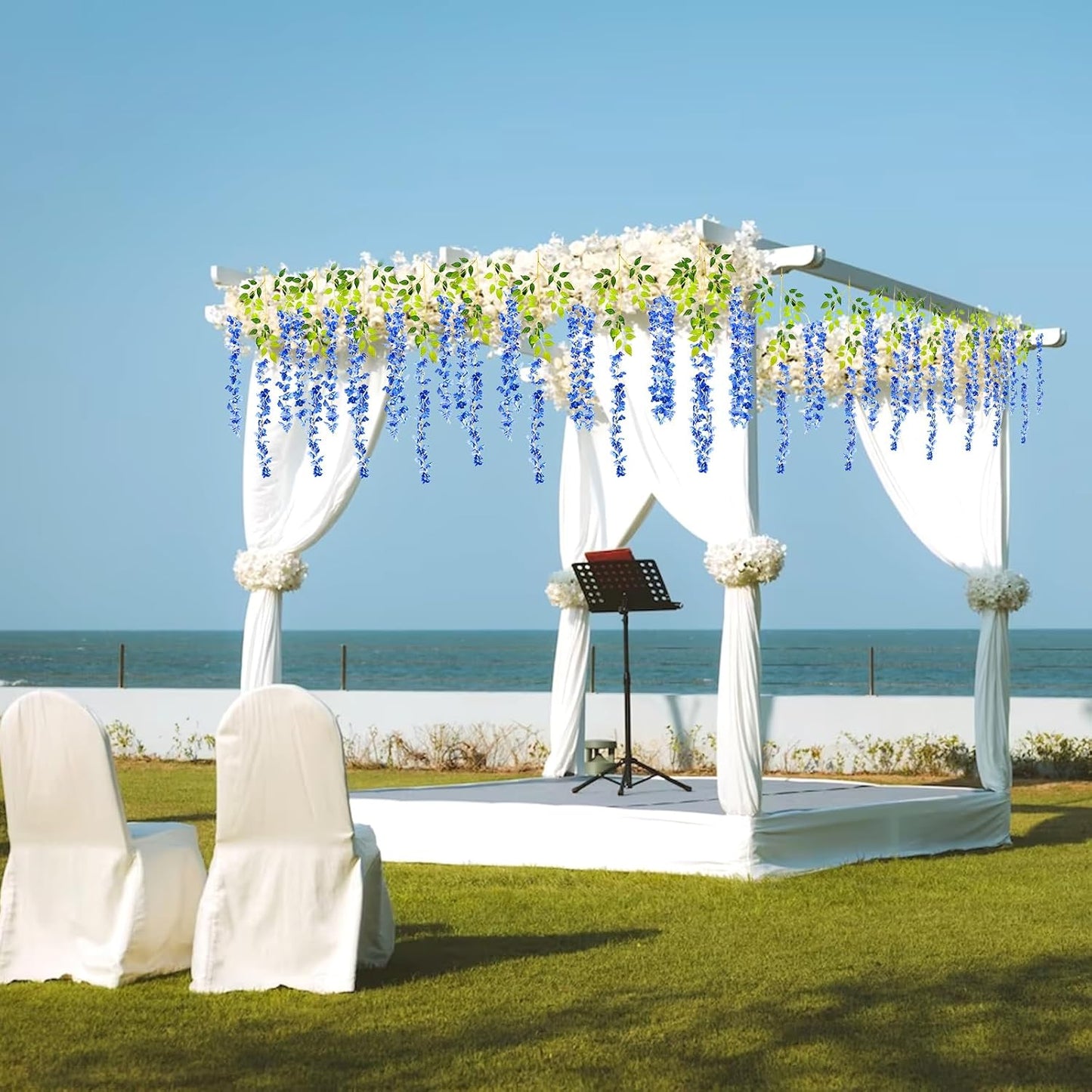 5 Pack Royal Blue Wisteria Hanging Flowers Garland, 3.77 Feet Artificial Flower Vines, Fake Wisteria, Artificial Vines Hanging Garland for Backdrop Outdoor Yard Garden Decor