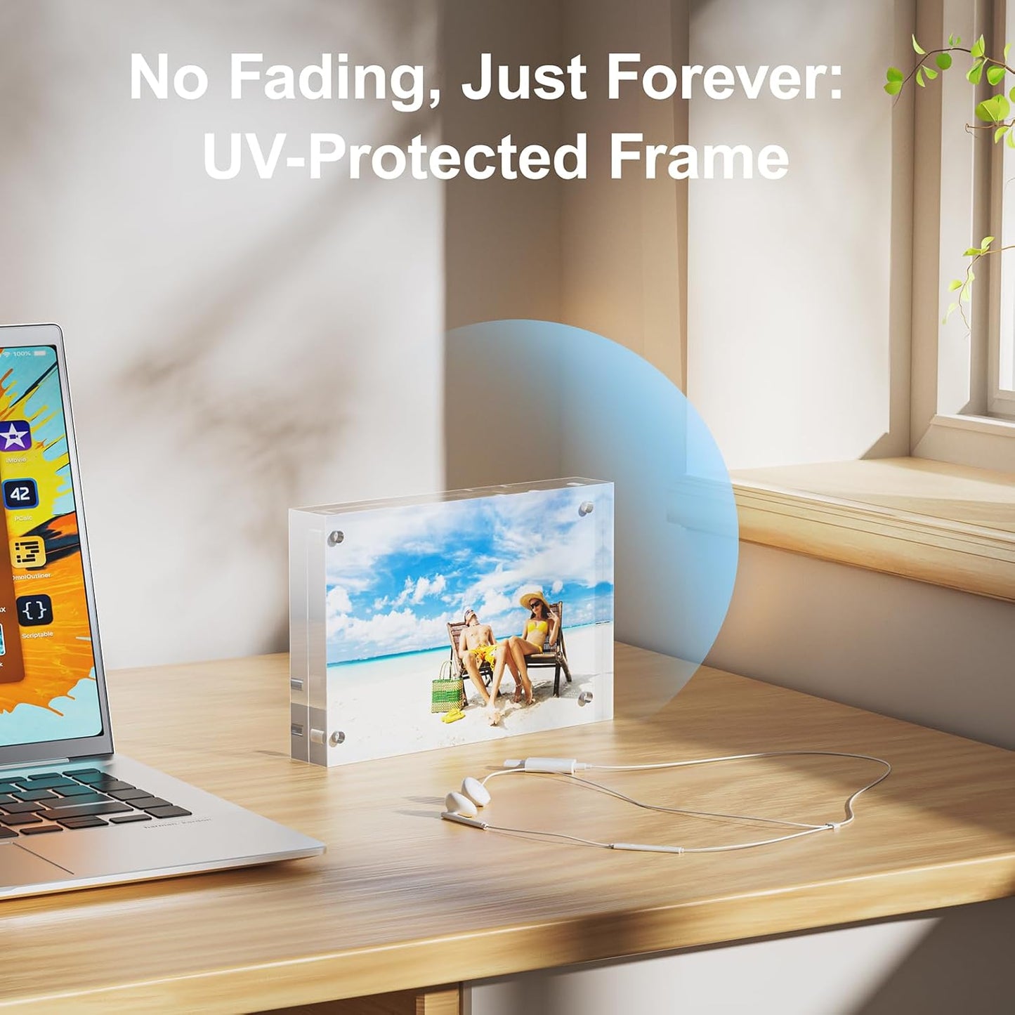 5 Pack 4x4 Acrylic Picture Frames - 20% Thicker Double Sided Magnetic Frame with UV Protection - Freestanding Clear Frameless Display for Tabletops - Modern Photo Frame Set for Home & Office Decor