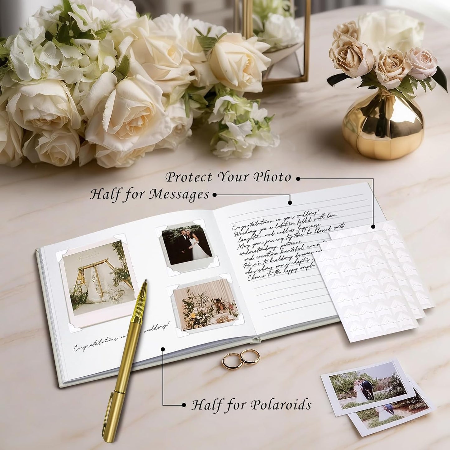 Wedding Guest Book Personalized 2025 - Leather Photo Guestbook for Reception Parties, Baby Showers, Birthdays, Special Events - 112 Pages Blank and Lined Thick Paper Guest Book