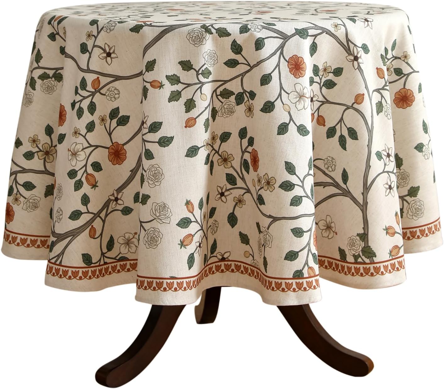 ISAENNE Designer Floral Small Round Tablecloth,French Linen Light Beige Indoor Table Cloth,Fall Wrinkle Resistant Decor Tablecloths for Dining Thanksgiving Kitchen Party,Diameter 55"-Flora A