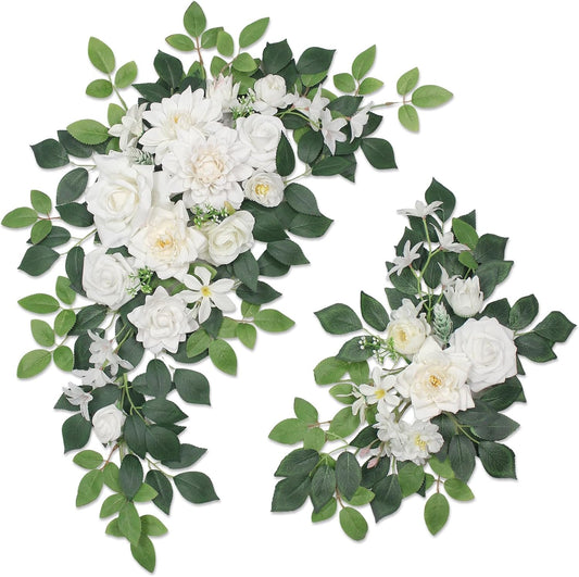 Pack of 2 Artificial Flowers for Backdrop Decoration, Wedding Arch Flowers,Reception Welcome Sign, Eucalyptus Garland, Suited to Aisle Decor and Wedding Arches(White)